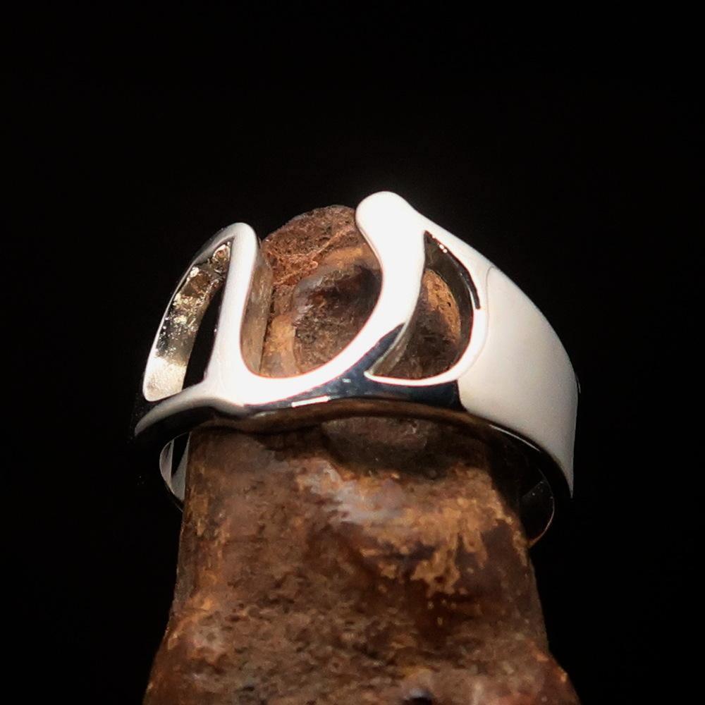 Men's Greek lower case Letter Initial Ring Upsilon - Sterling Silver - BikeRing4u