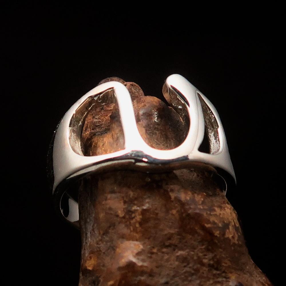 Men's Greek lower case Letter Initial Ring Upsilon - Sterling Silver - BikeRing4u