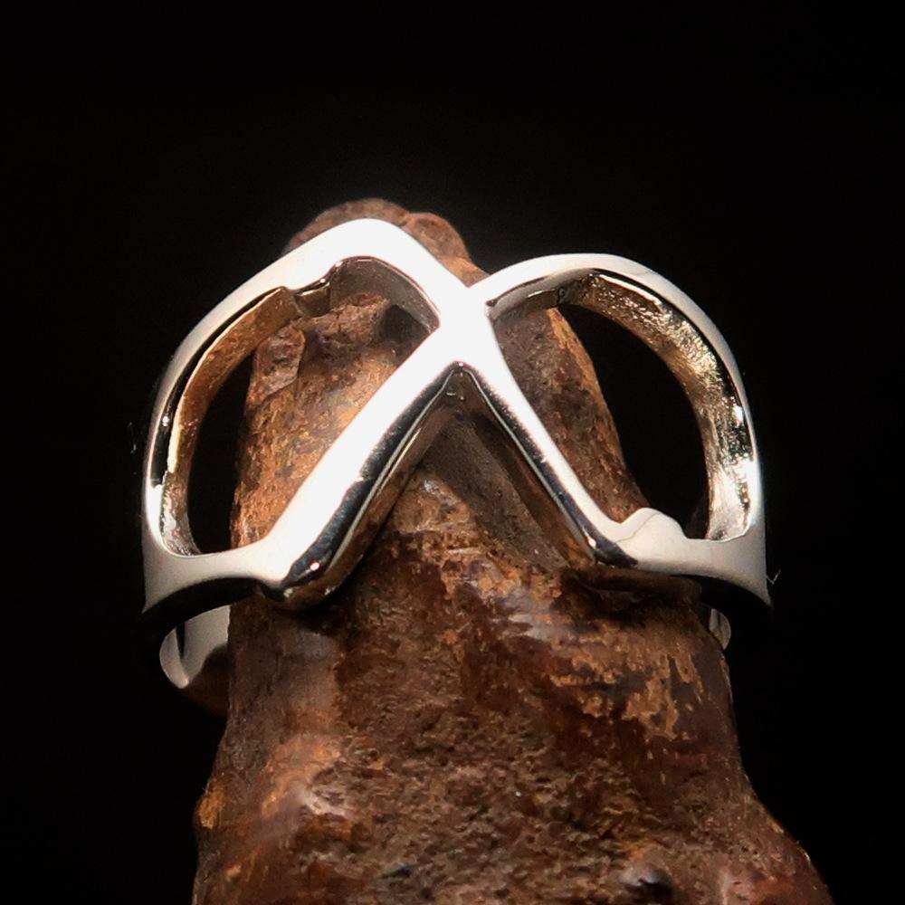 Men's Greek lower case Letter Initial Ring Chi - Sterling Silver - BikeRing4u