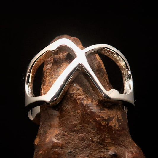 Men's Greek lower case Letter Initial Ring Chi - Sterling Silver - BikeRing4u