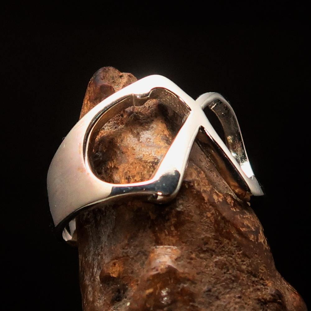 Men's Greek lower case Letter Initial Ring Chi - Sterling Silver - BikeRing4u