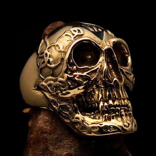 Excellent crafted Men's black 1% Runes Skull Outlaw Biker Ring - solid Brass - BikeRing4u