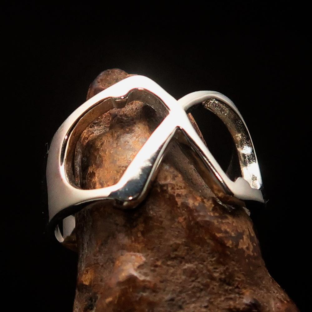 Men's Greek lower case Letter Initial Ring Chi - Sterling Silver - BikeRing4u