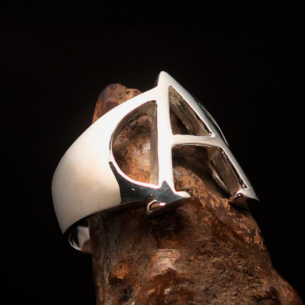 Men's Greek upper case Capital Letter Initial Ring Alpha - Sterling Silver - BikeRing4u