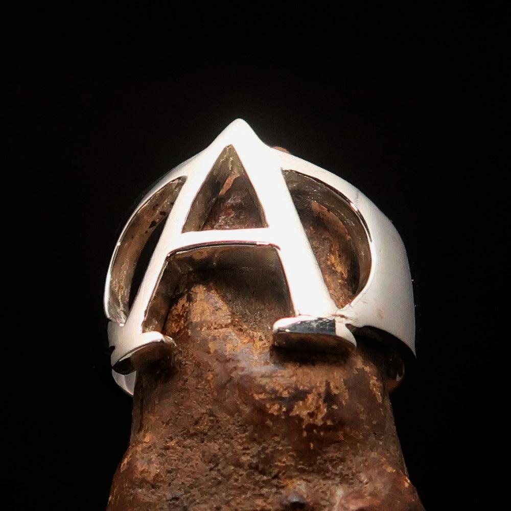 Men's Greek upper case Capital Letter Initial Ring Alpha - Sterling Silver - BikeRing4u