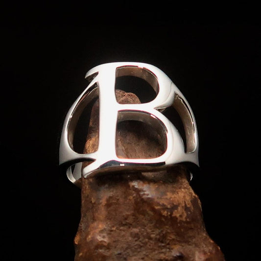 Men's Greek upper case Capital Letter Initial Ring Beta - Sterling Silver - BikeRing4u