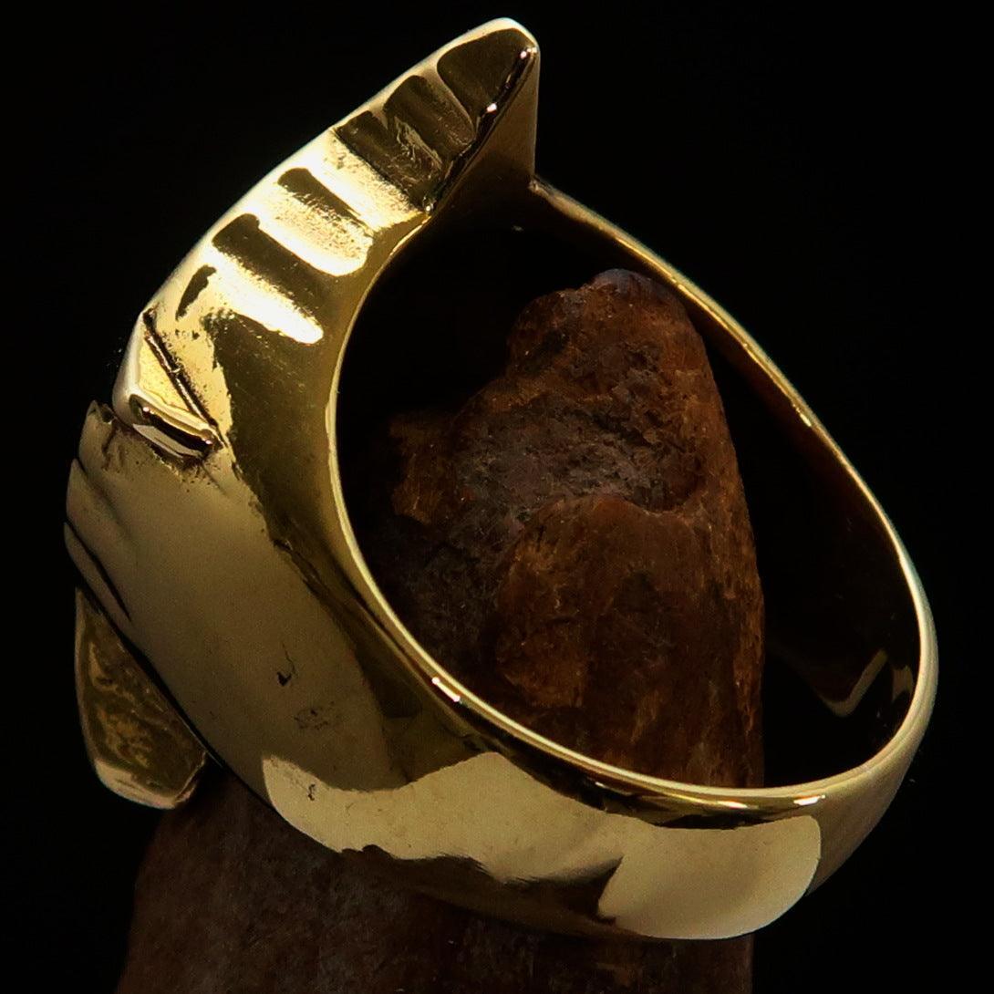 Excellent crafted Men's green Anarchy Symbol Ring - Solid Brass - BikeRing4u