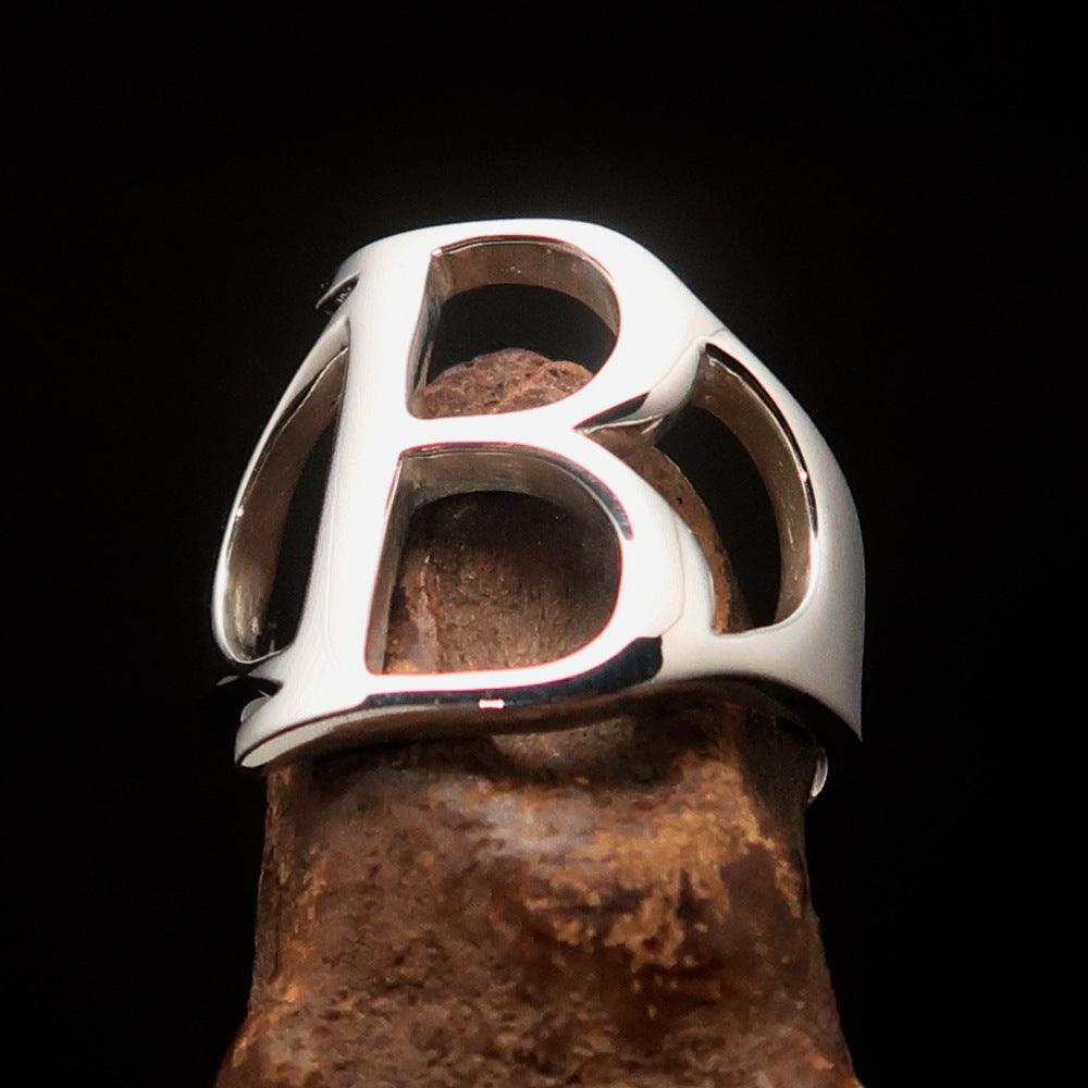 Men's Greek upper case Capital Letter Initial Ring Beta - Sterling Silver - BikeRing4u