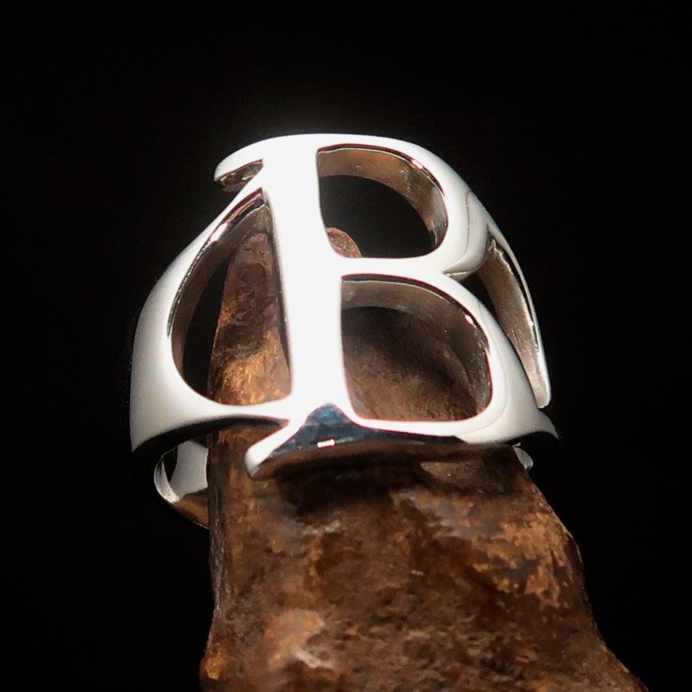 Men's Greek upper case Capital Letter Initial Ring Beta - Sterling Silver - BikeRing4u