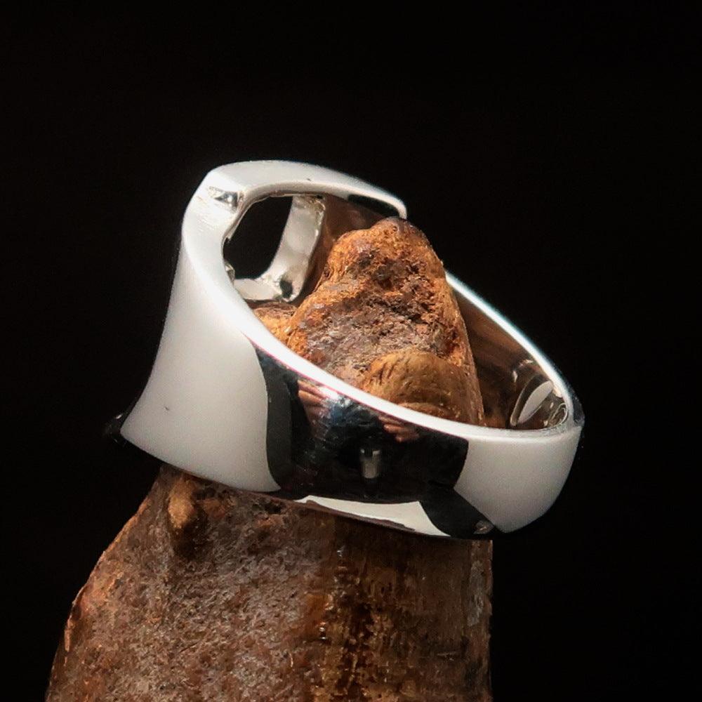 Men's Greek upper case Capital Letter Initial Ring Epsilon - Sterling Silver - BikeRing4u
