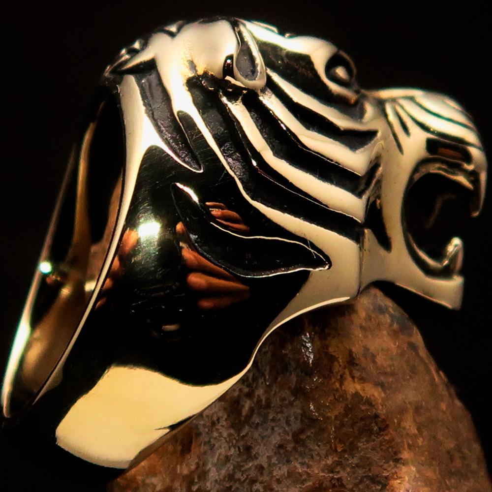 Excellent crafted Men's Animal Ring Male Tiger Antiqued - Brass - BikeRing4u