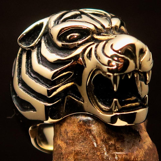Excellent crafted Men's Animal Ring Male Tiger Antiqued - Brass - BikeRing4u