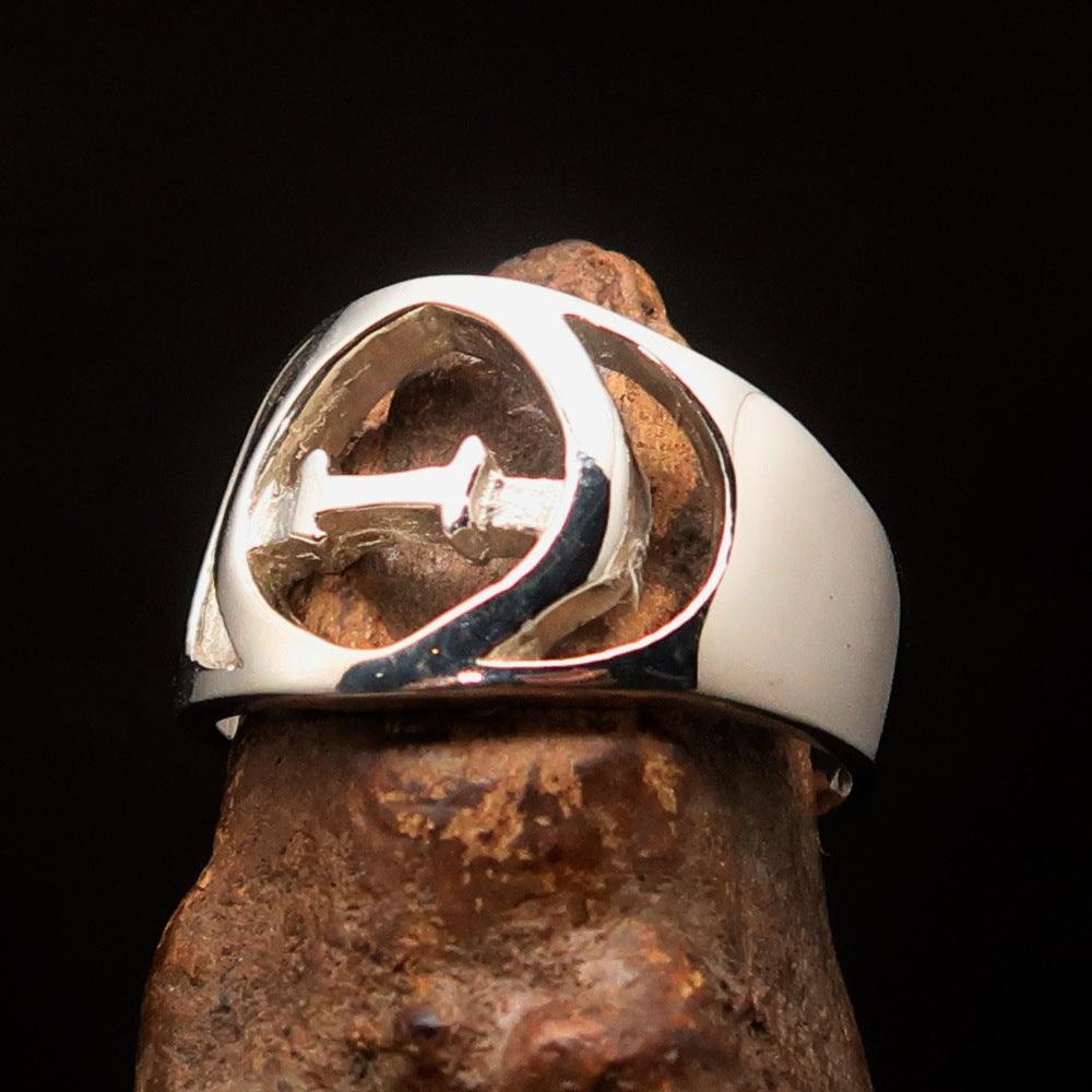 Men's Greek upper case Capital Letter Initial Ring Theta - Sterling Silver - BikeRing4u