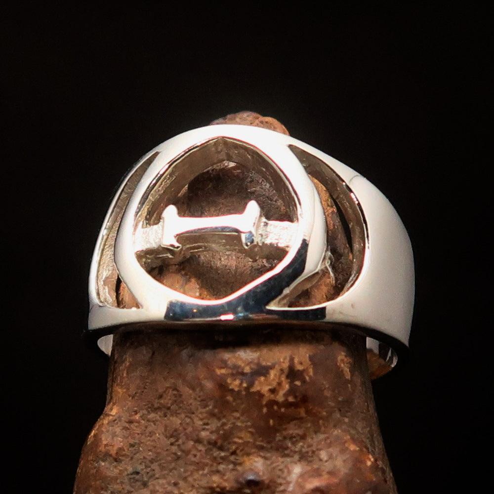 Men's Greek upper case Capital Letter Initial Ring Theta - Sterling Silver - BikeRing4u