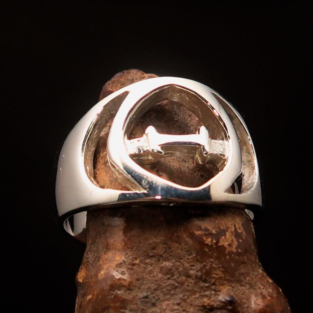 Men's Greek upper case Capital Letter Initial Ring Theta - Sterling Silver - BikeRing4u