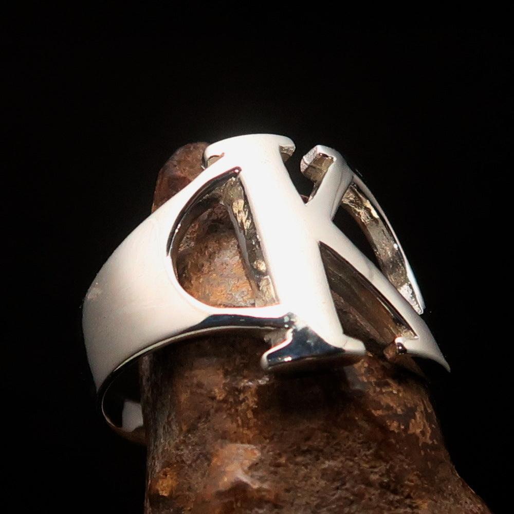 Men's Greek upper case Capital Letter Initial Ring Kappa - Sterling Silver - BikeRing4u