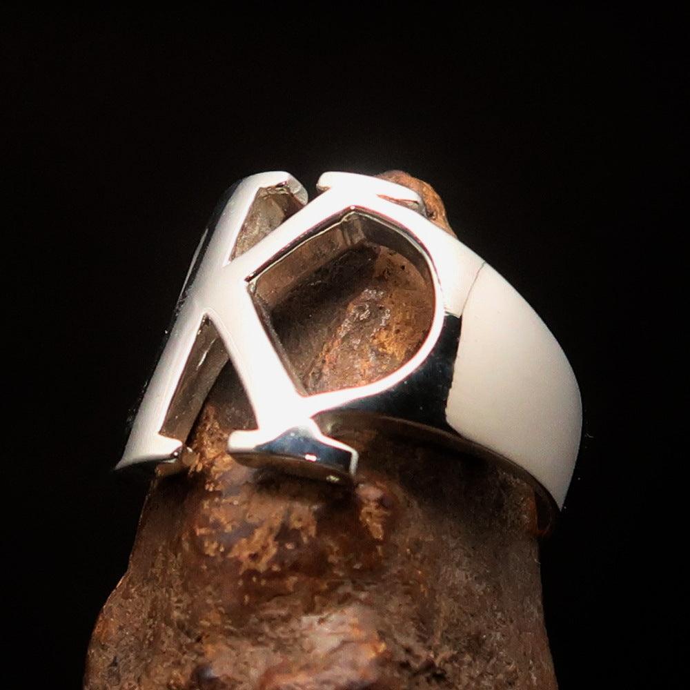 Men's Greek upper case Capital Letter Initial Ring Kappa - Sterling Silver - BikeRing4u