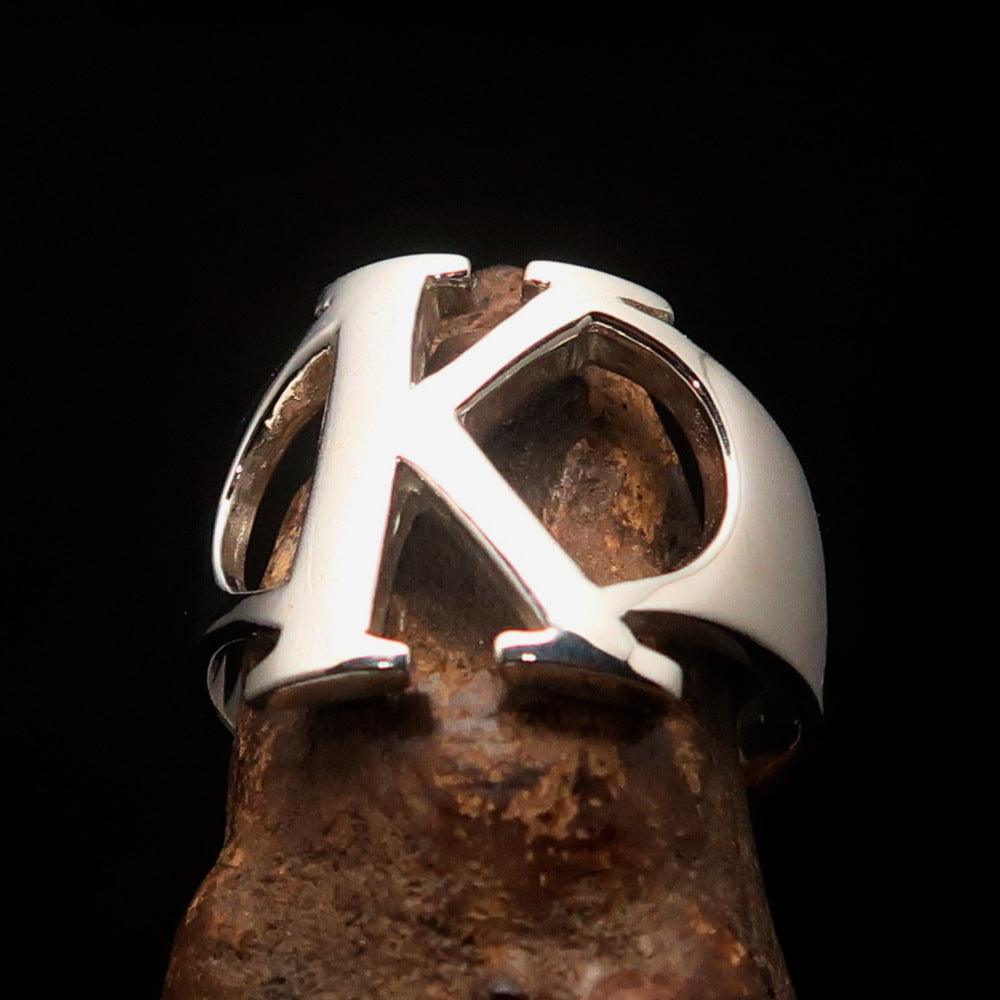 Men's Greek upper case Capital Letter Initial Ring Kappa - Sterling Silver - BikeRing4u