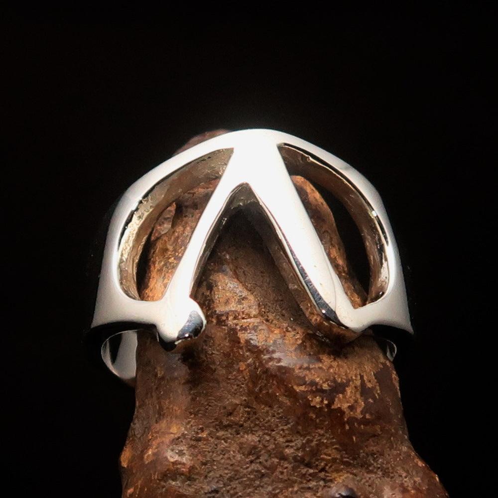 Men's Greek upper case Capital Letter Initial Ring Lambda - Sterling Silver - BikeRing4u