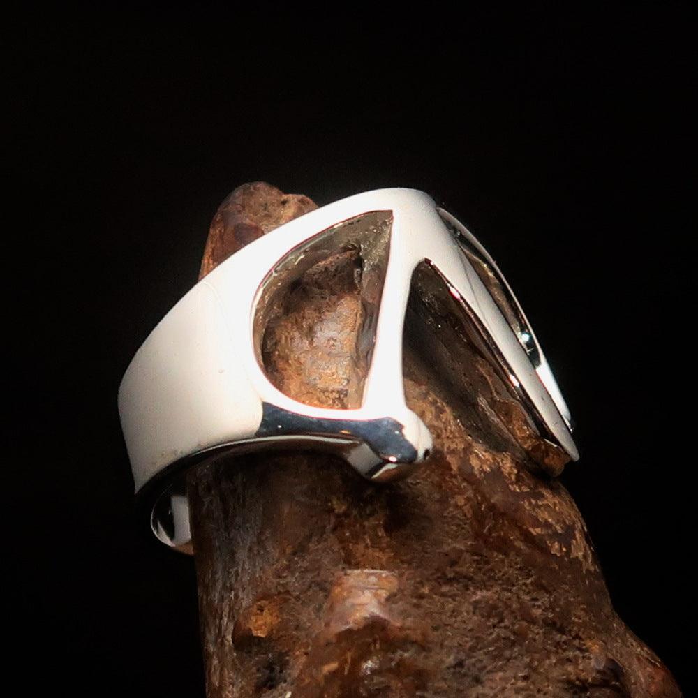 Men's Greek upper case Capital Letter Initial Ring Lambda - Sterling Silver - BikeRing4u
