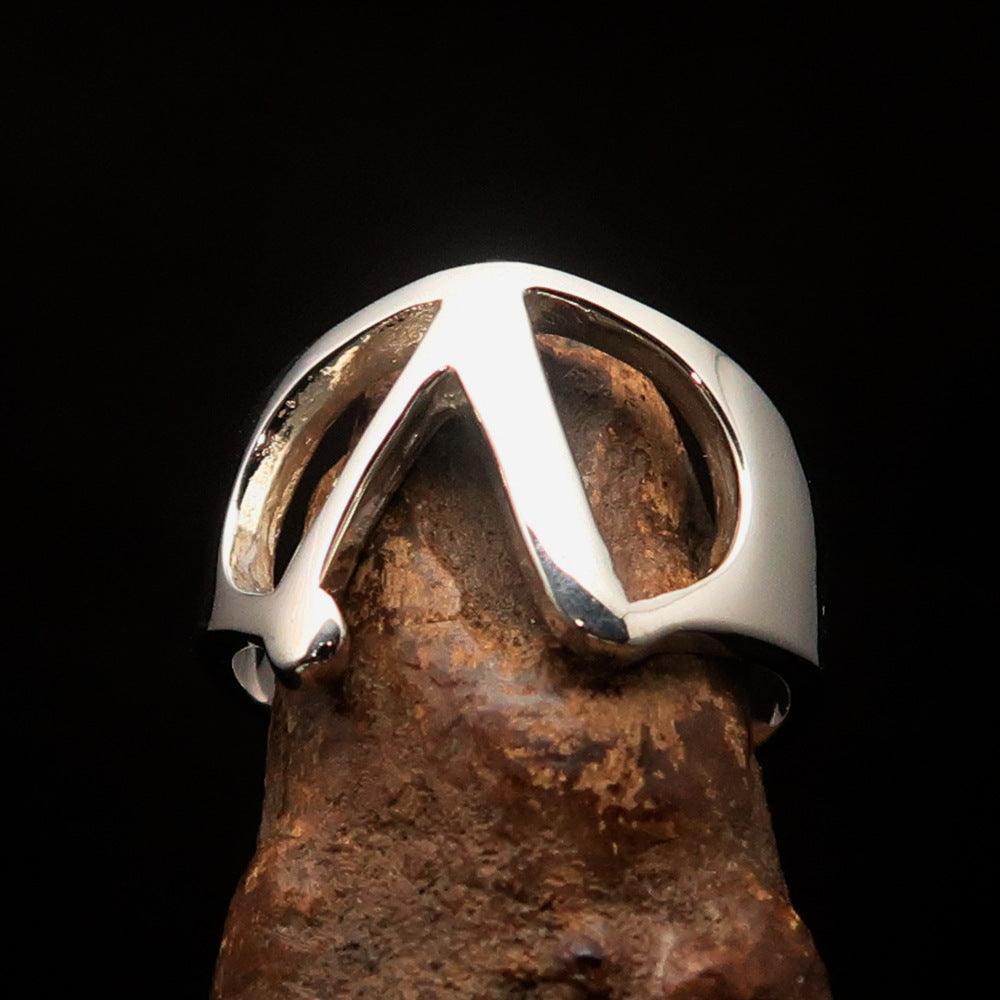 Men's Greek upper case Capital Letter Initial Ring Lambda - Sterling Silver - BikeRing4u