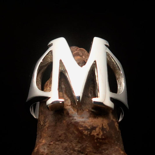 Men's Greek upper case Capital Letter Initial Ring Mu - Sterling Silver - BikeRing4u