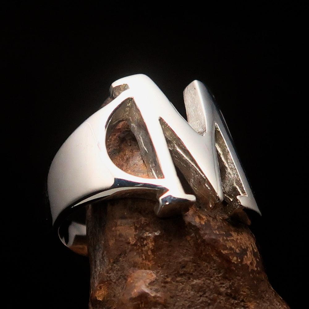 Men's Greek upper case Capital Letter Initial Ring Mu - Sterling Silver - BikeRing4u