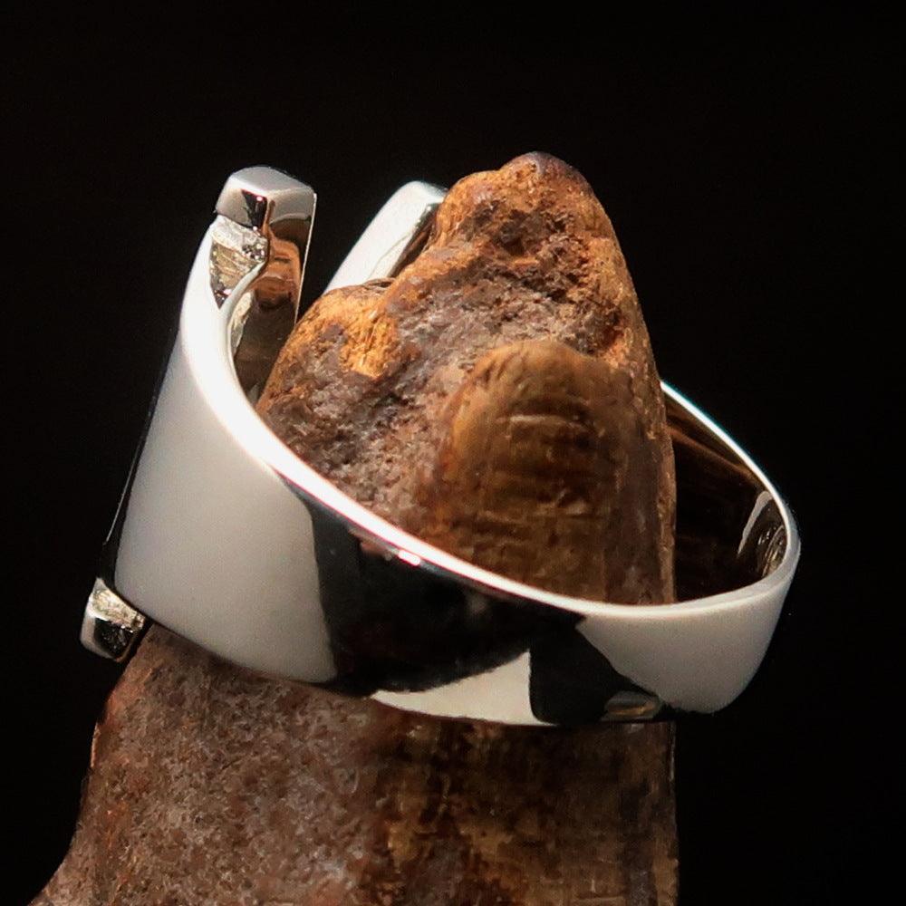 Men's Greek upper case Capital Letter Initial Ring Mu - Sterling Silver - BikeRing4u