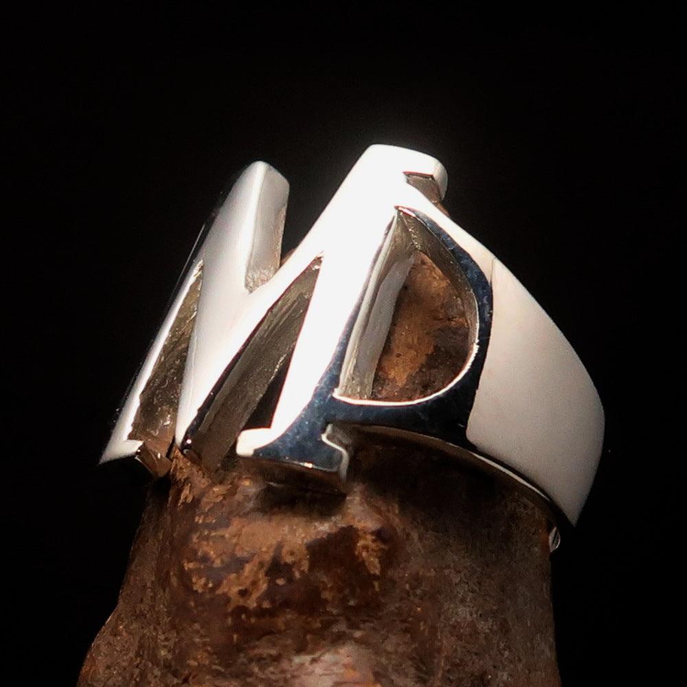 Men's Greek upper case Capital Letter Initial Ring Mu - Sterling Silver - BikeRing4u