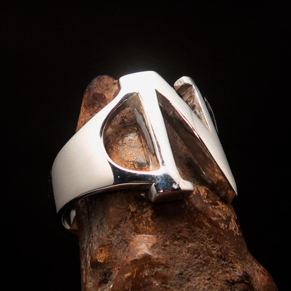 Men's Greek upper case Capital Letter Initial Ring Nu - Sterling Silver - BikeRing4u