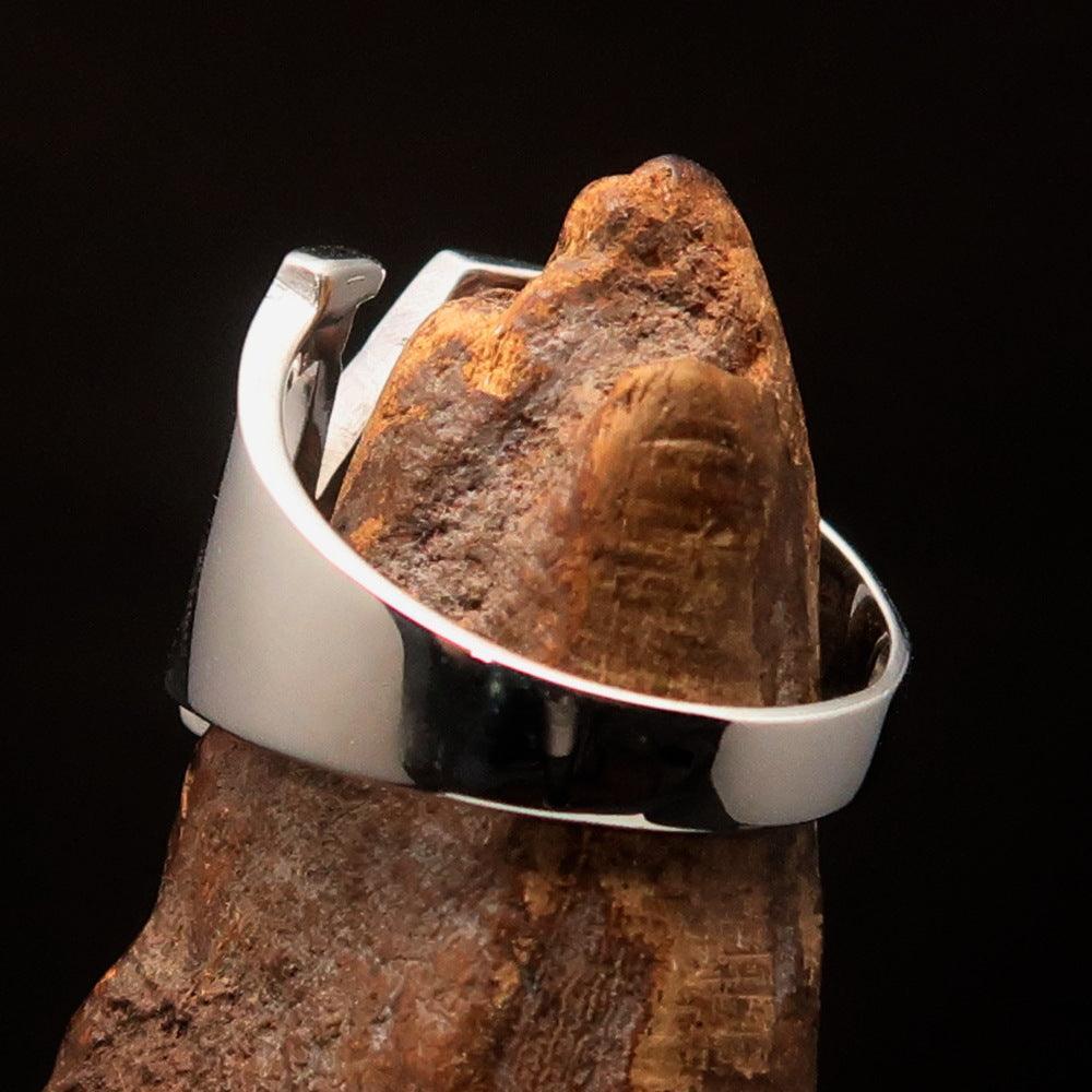 Men's Greek upper case Capital Letter Initial Ring Nu - Sterling Silver - BikeRing4u