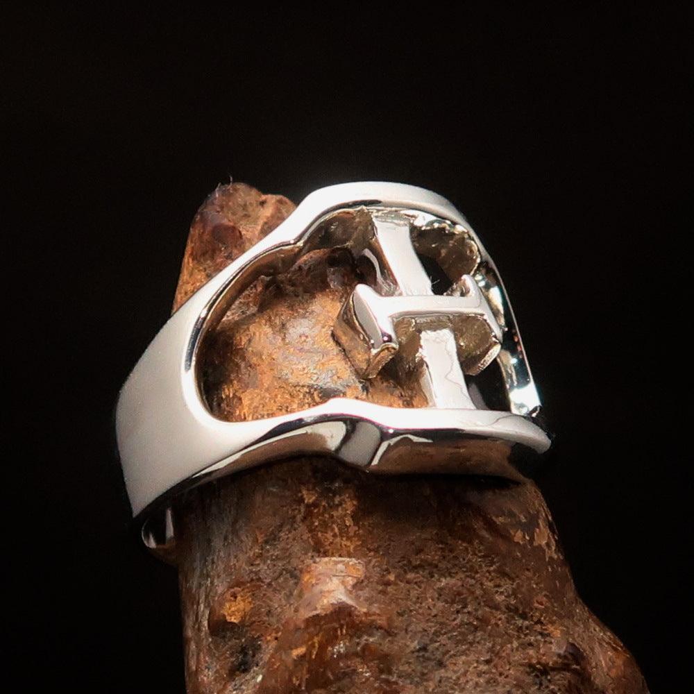 Men's Greek upper case Capital Letter Initial Ring Xi - Sterling Silver - BikeRing4u