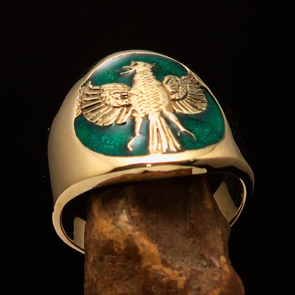 Excellent crafted ancient Men's green Garuda Ring - Solid Brass - BikeRing4u