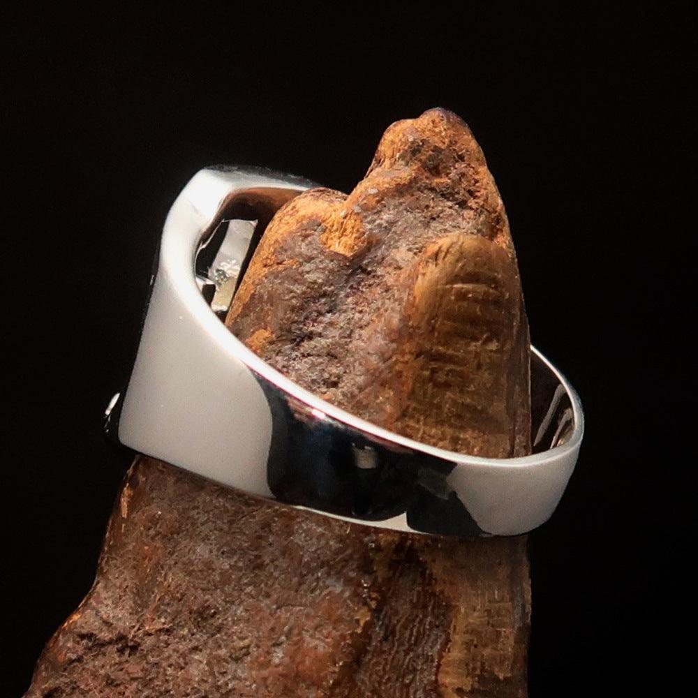 Men's Greek upper case Capital Letter Initial Ring Xi - Sterling Silver - BikeRing4u