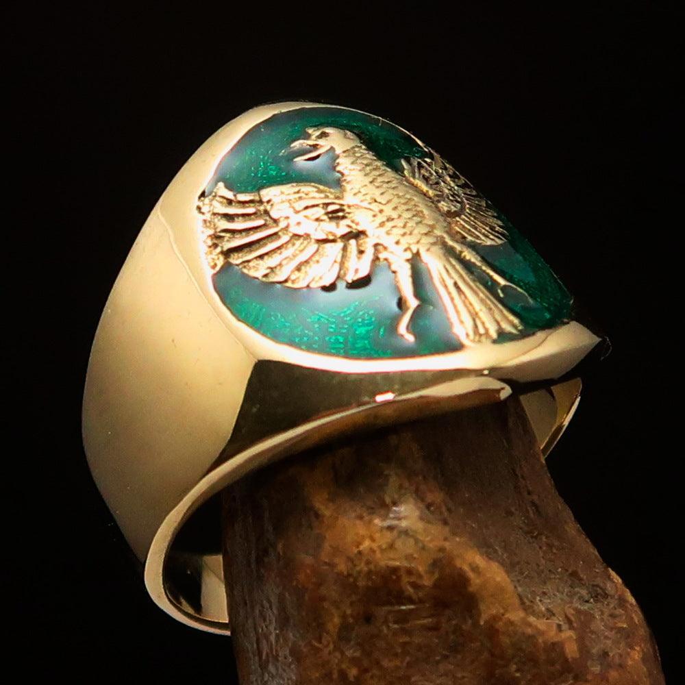 Excellent crafted ancient Men's green Garuda Ring - Solid Brass - BikeRing4u