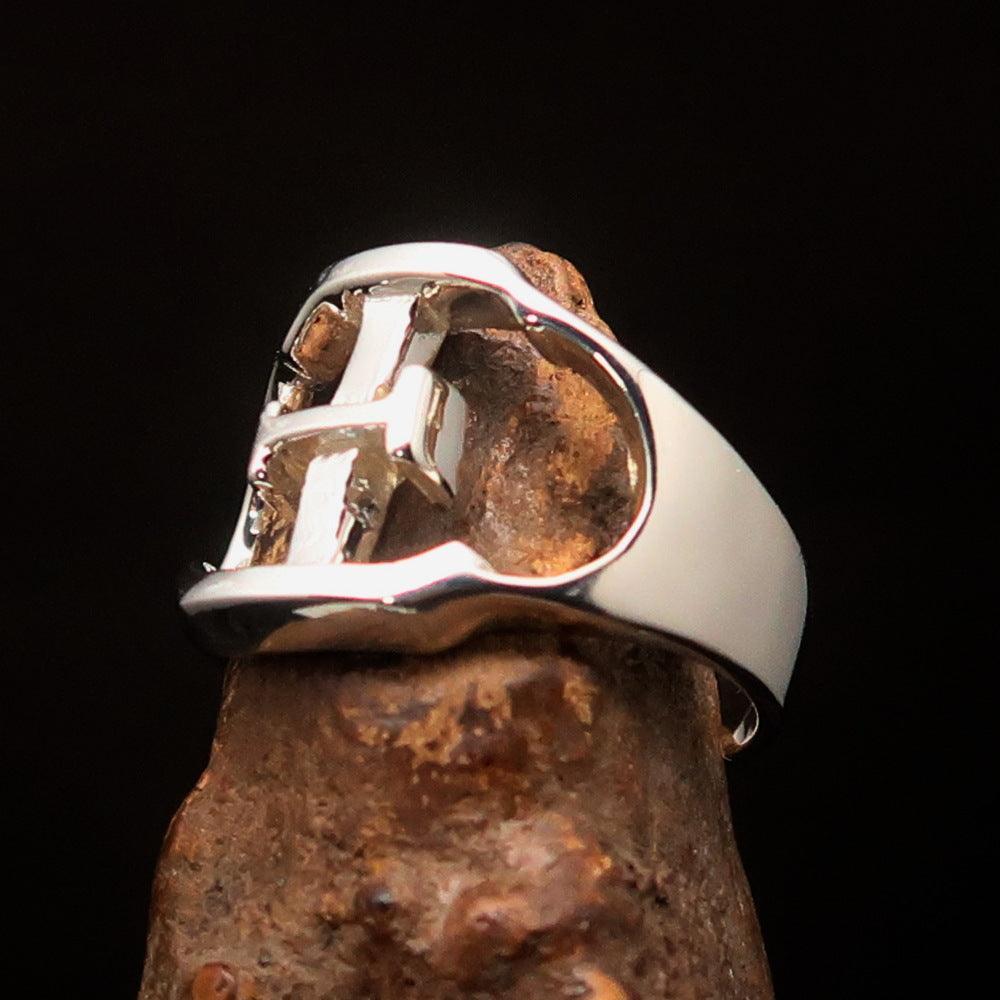 Men's Greek upper case Capital Letter Initial Ring Xi - Sterling Silver - BikeRing4u