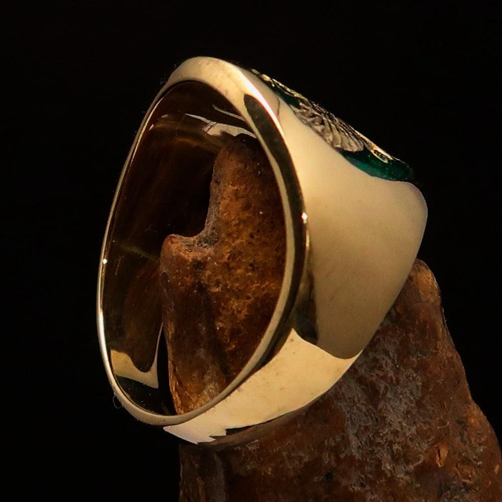 Excellent crafted ancient Men's green Garuda Ring - Solid Brass - BikeRing4u