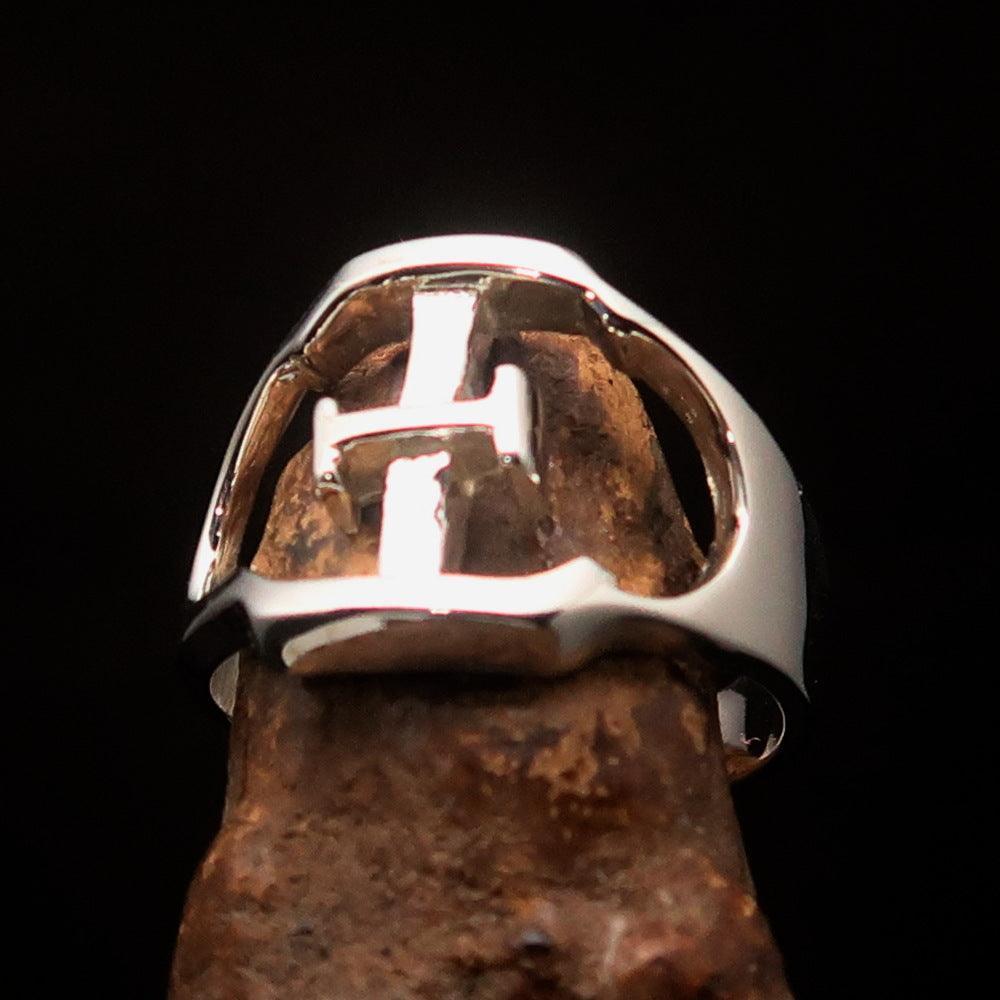 Men's Greek upper case Capital Letter Initial Ring Xi - Sterling Silver - BikeRing4u