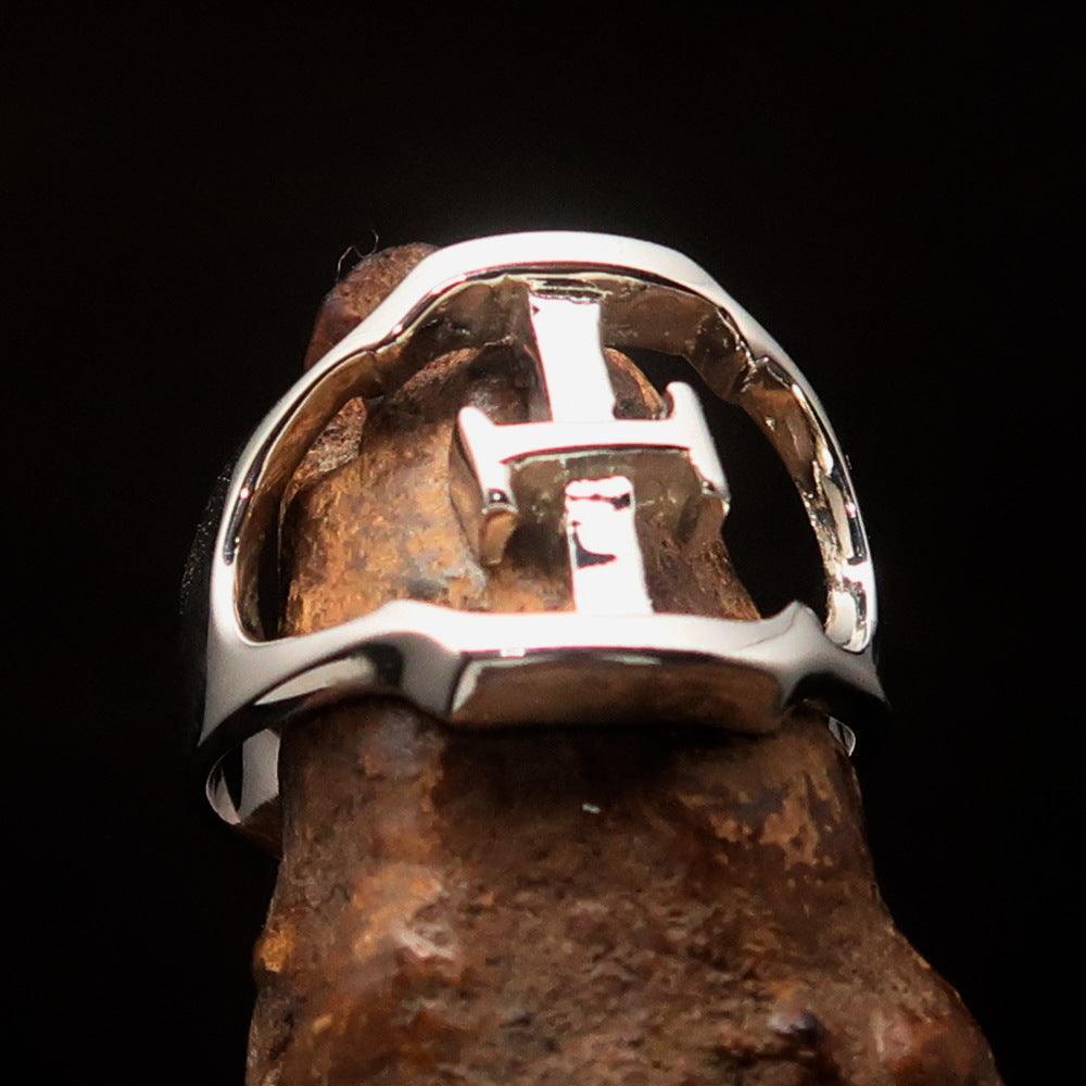 Men's Greek upper case Capital Letter Initial Ring Xi - Sterling Silver - BikeRing4u