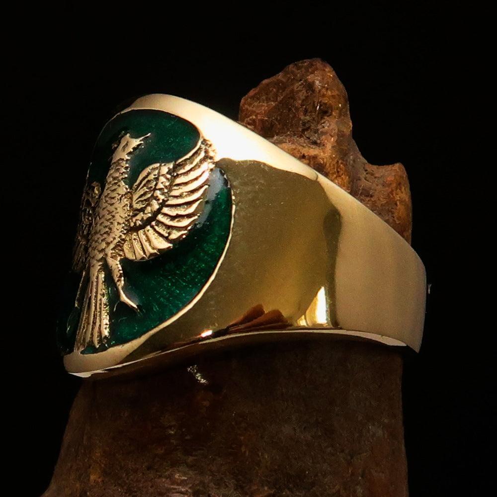 Excellent crafted ancient Men's green Garuda Ring - Solid Brass - BikeRing4u