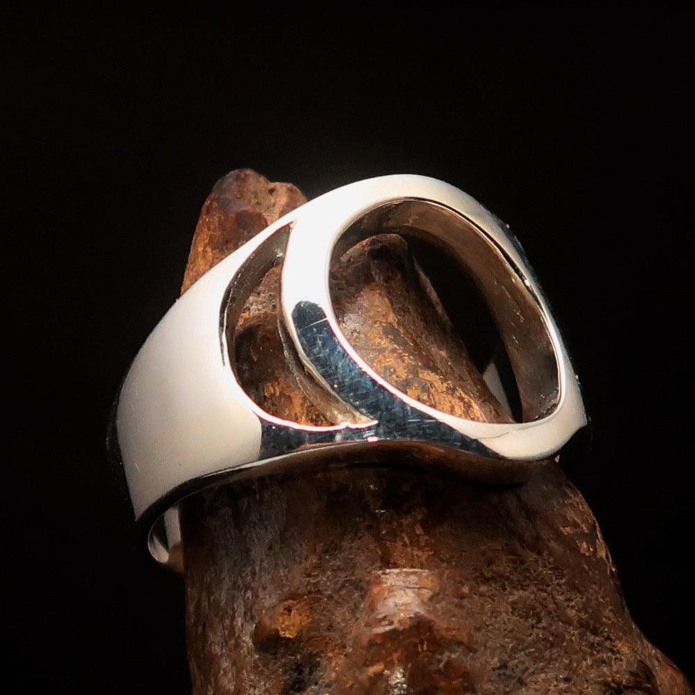 Men's Greek upper case Capital Letter Initial Ring Omicron - Sterling Silver - BikeRing4u