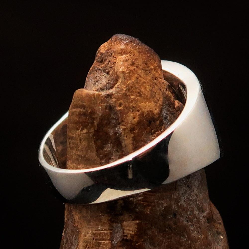 Men's Greek upper case Capital Letter Initial Ring Omicron - Sterling Silver - BikeRing4u