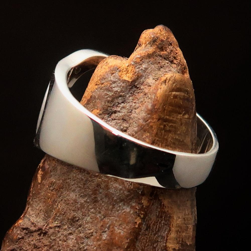 Men's Greek upper case Capital Letter Initial Ring Omicron - Sterling Silver - BikeRing4u