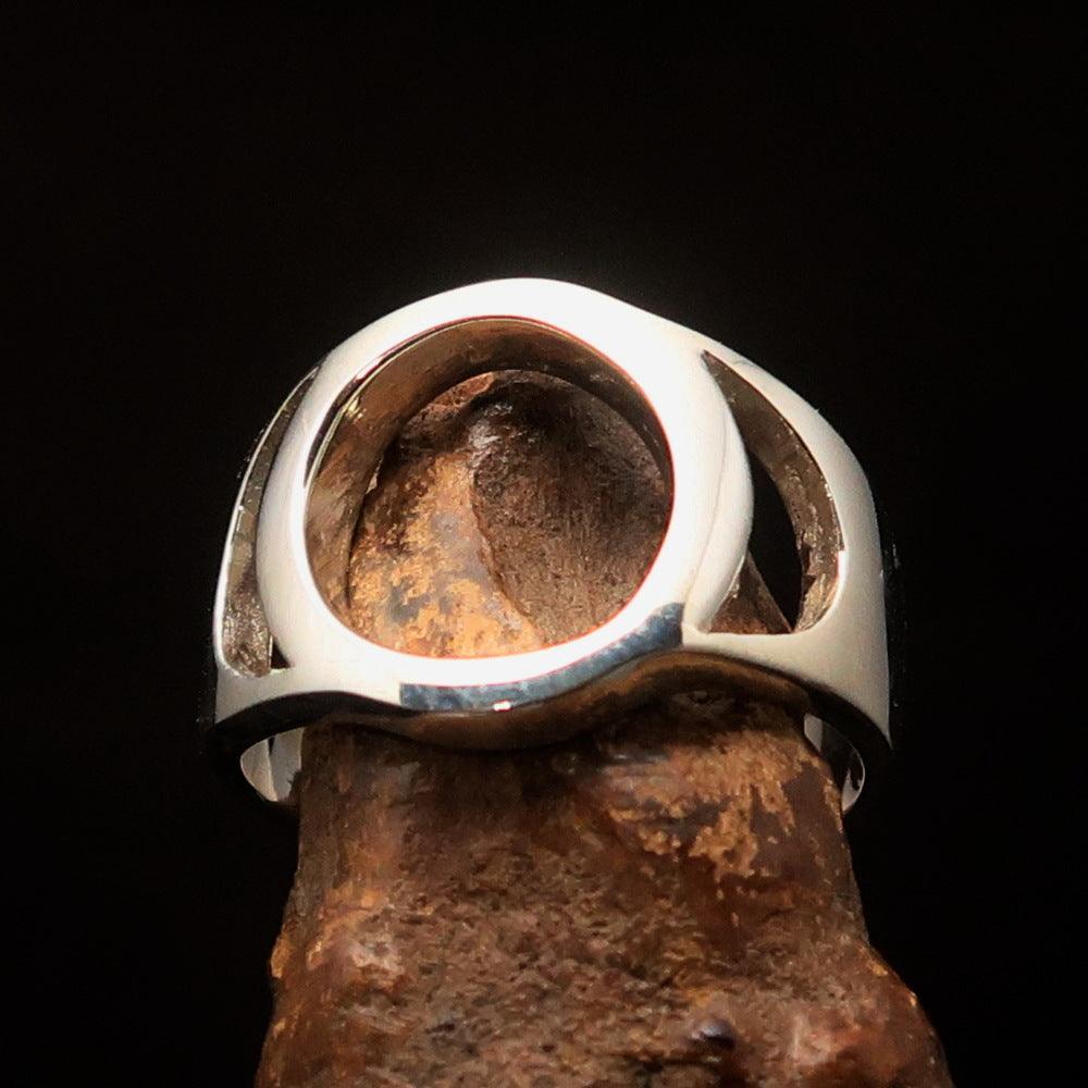 Men's Greek upper case Capital Letter Initial Ring Omicron - Sterling Silver - BikeRing4u