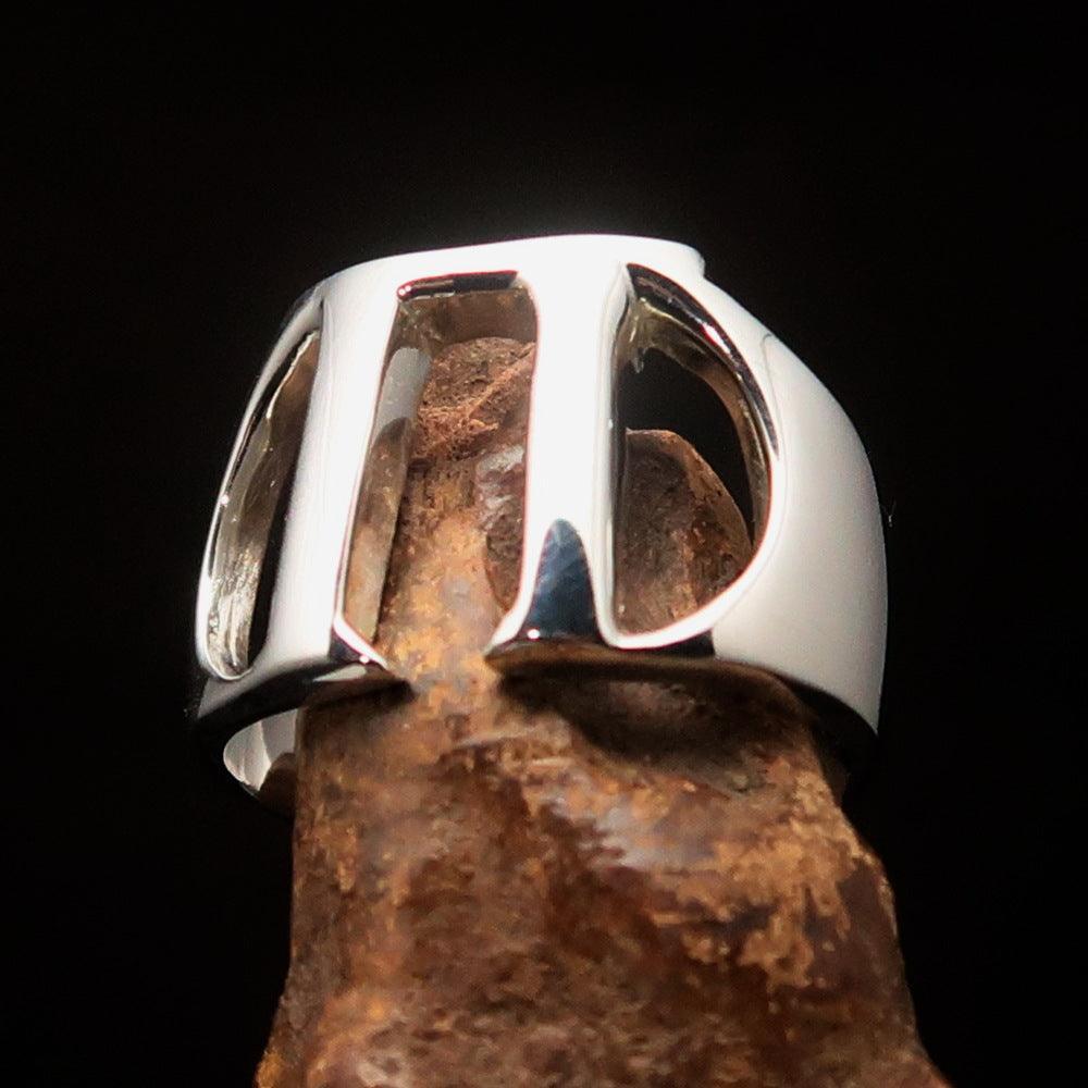 Men's Greek upper case Capital Letter Initial Ring Pi - Sterling Silver - BikeRing4u