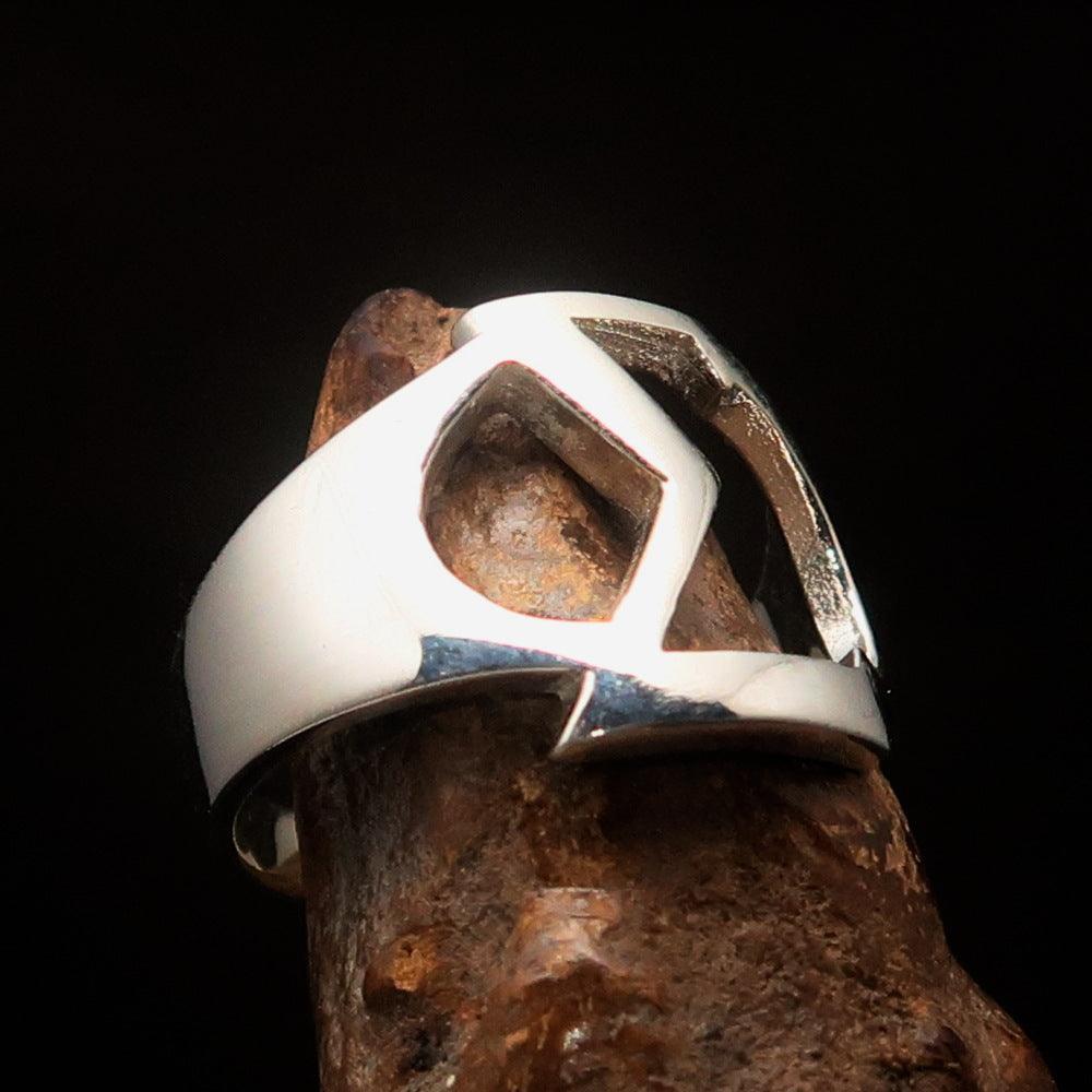Men's Greek upper case Capital Letter Initial Ring Sigma - Sterling Silver - BikeRing4u