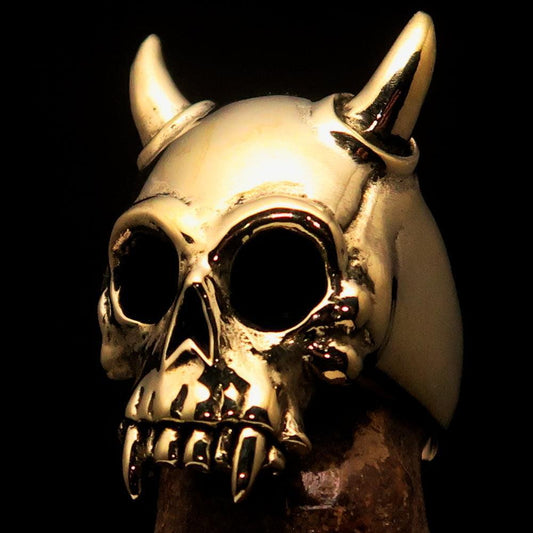 Excellent crafted Men's Biker Ring horned Devil Skull - Solid brass - BikeRing4u
