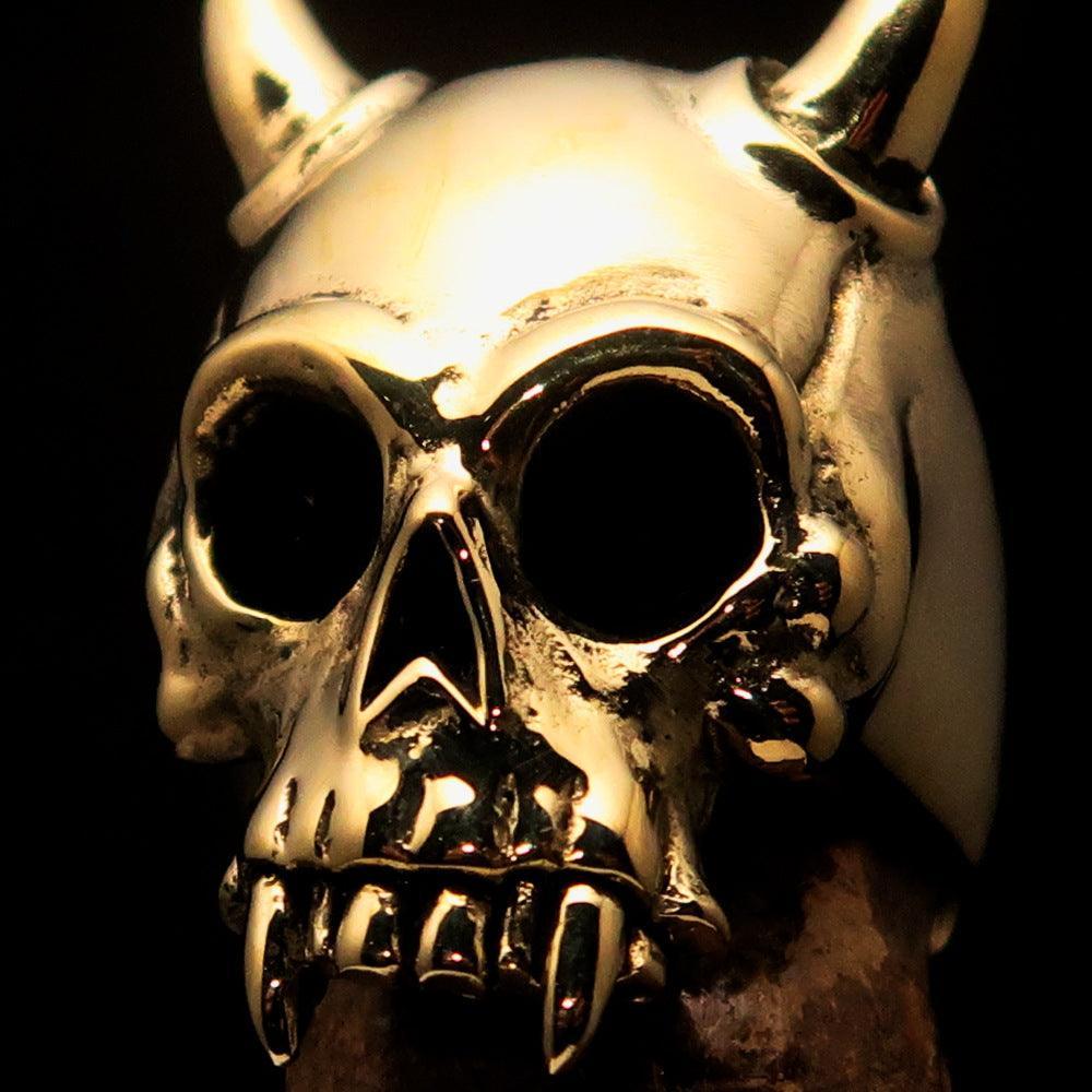 Excellent crafted Men's Biker Ring horned Devil Skull - Solid brass - BikeRing4u