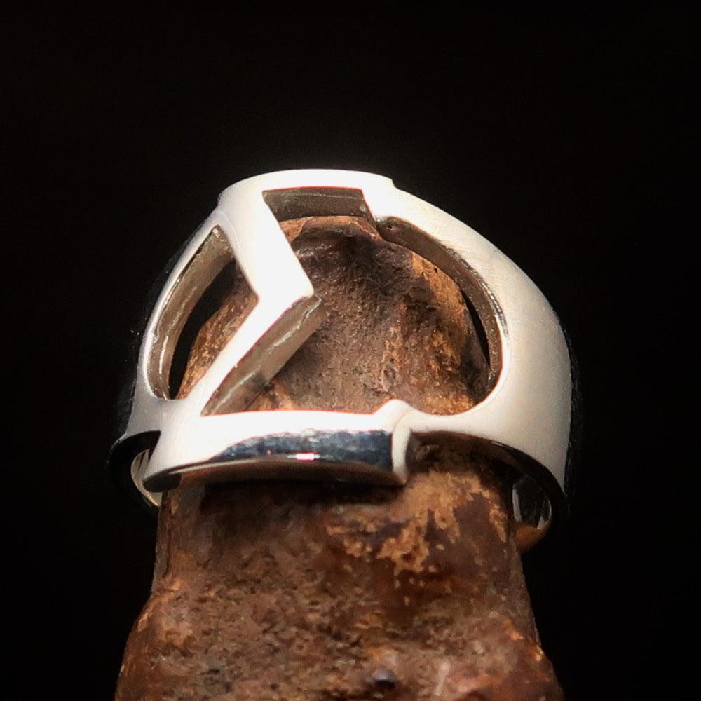 Men's Greek upper case Capital Letter Initial Ring Sigma - Sterling Silver - BikeRing4u