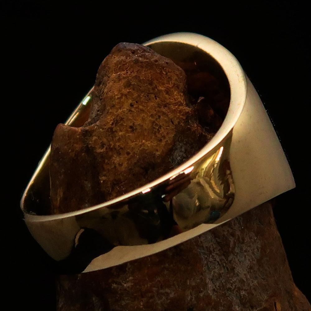 Excellent crafted Men's green Iron Cross Biker Ring - Solid Brass - BikeRing4u